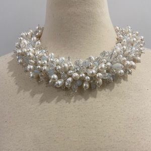 NWT $129 Freshwater Pearls & Crystal Collar Necklace - White